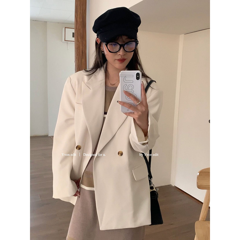 One pill yvon edit Guangzhou three rows autumn and winter suit jacket women's all-match high-grade shoulder pad top 90358