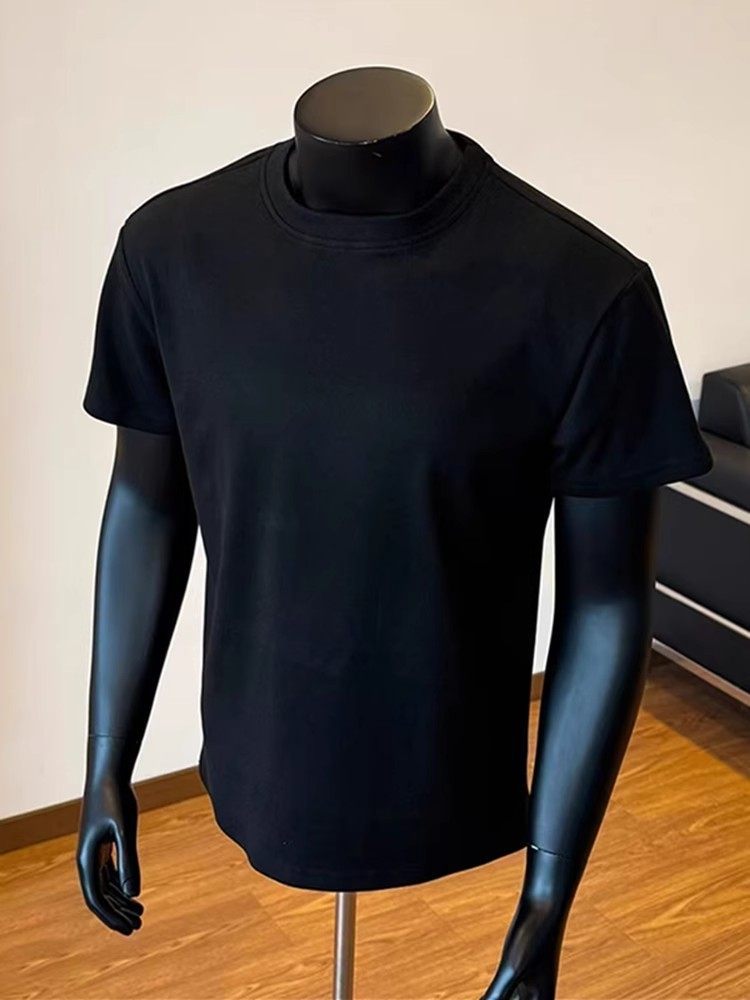 230G solid color cuffs, small neckline, right shoulder short-sleeved T-shirt for men, summer heavyweight Solona quick-drying cool T-shirt