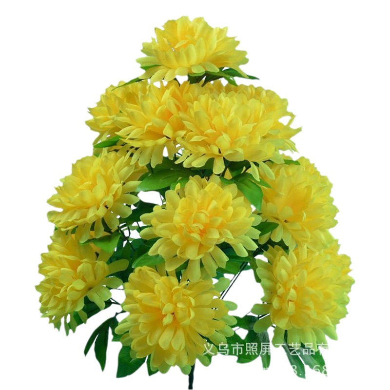 Yiwu pantalla flor artificial en stock al por mayor 6 color mezclado color claro ramo de flores flor falsa 18 cabeza bola crisantemo Flor de seda