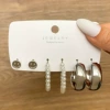 YT-13034 Smile Face Pearl 3-pair of Card Earrings Silver