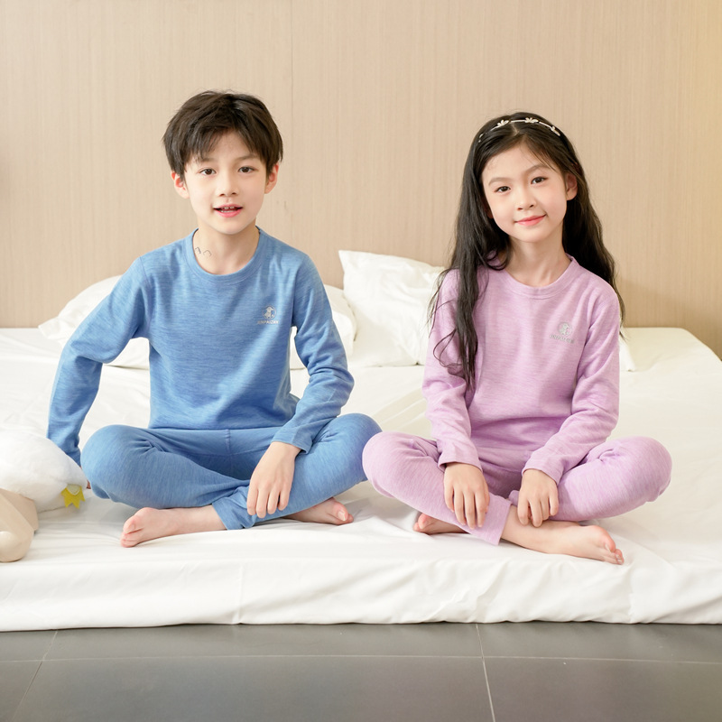 儿童保暖内衣加绒德宝宝睡衣新款打底男女童羊绒蚕丝秋衣秋裤套装|undefined