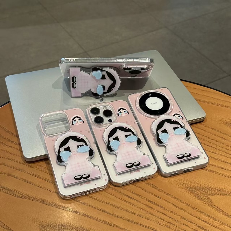 淡粉哭娃适用苹果17promax手机壳华为pura70支架vivo小米iPhone16|undefined