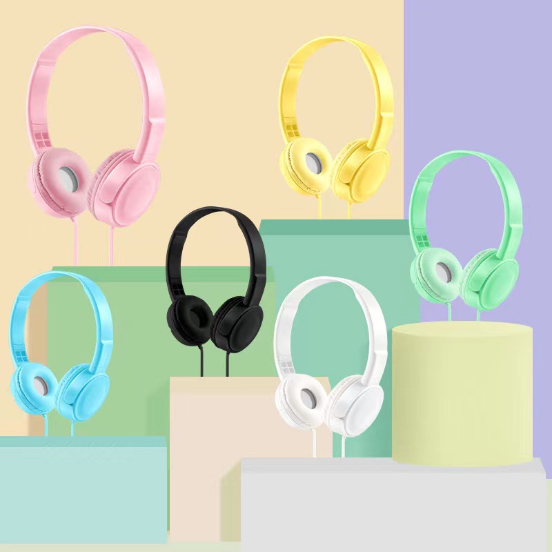 Transfronterizo auriculares MZ-026 macaron cinta micrófono con cable para niños auriculares de control de alambre auriculares de la computadora al por mayor