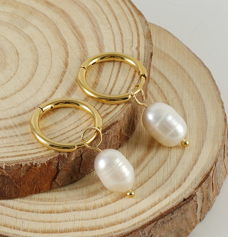 Daily Occasion Stainless Steel, Pearl Material Retro Geometric Stainless Steel Pearl Earrings 1 Pair