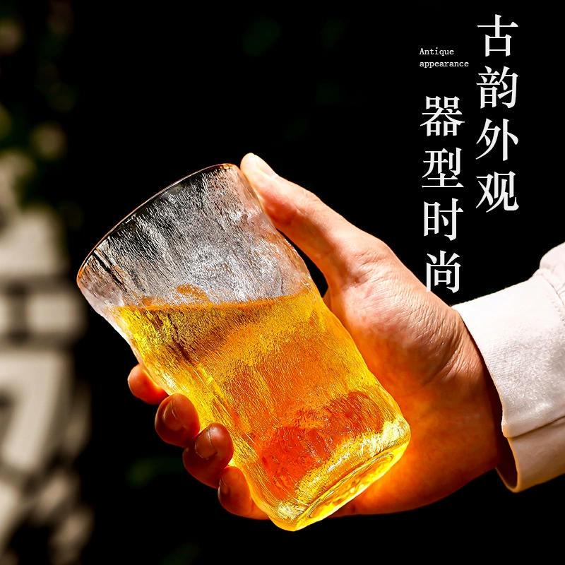 Glacier hammer cup Japanese-style transparent glass, textured ice pattern, household water/beer cup