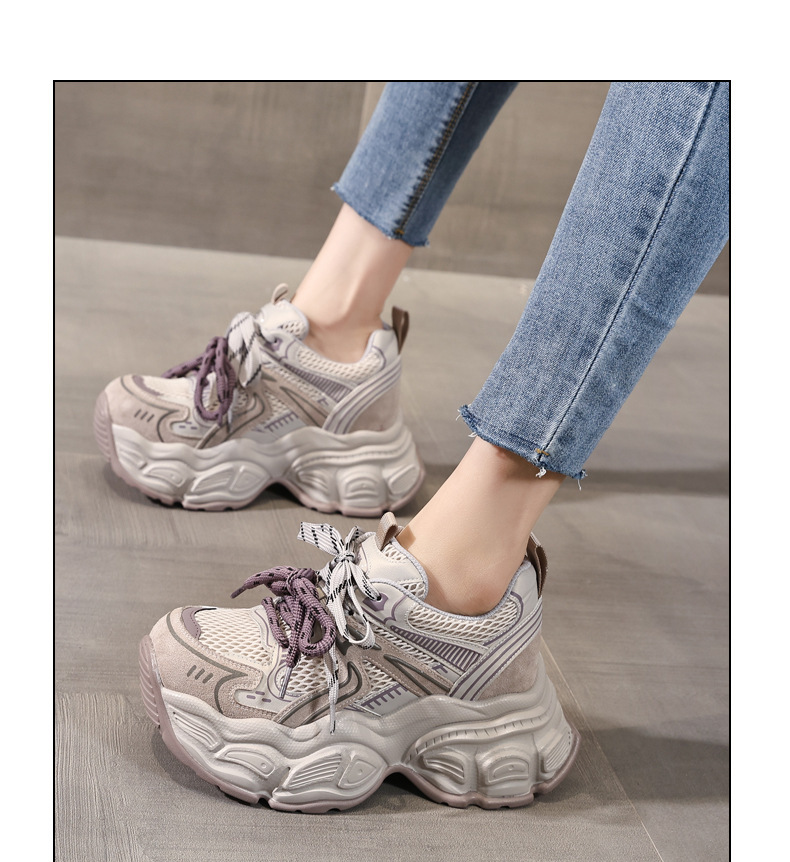 Giày sneaker nữ đế dày tăng chiều cao 9,5 cm lưới thoáng khí phong cách daddy — màu tím chi tiết 12