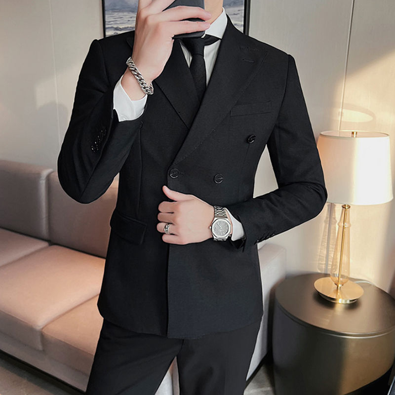 双排扣西装男商务正装修身韩版痞帅高级感休闲西服英伦风春秋外套|undefined