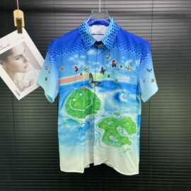跨境欧货casa卡萨夏季新款短袖衬衫西装领3d数码印花衬衣外贸现货