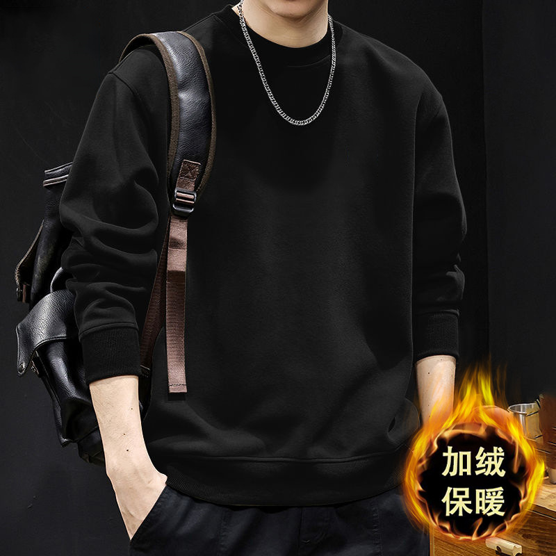 블랙 라운드넥 스웨트셔츠와 벨벳 스타일 - 솔리드 컬러 [GL]