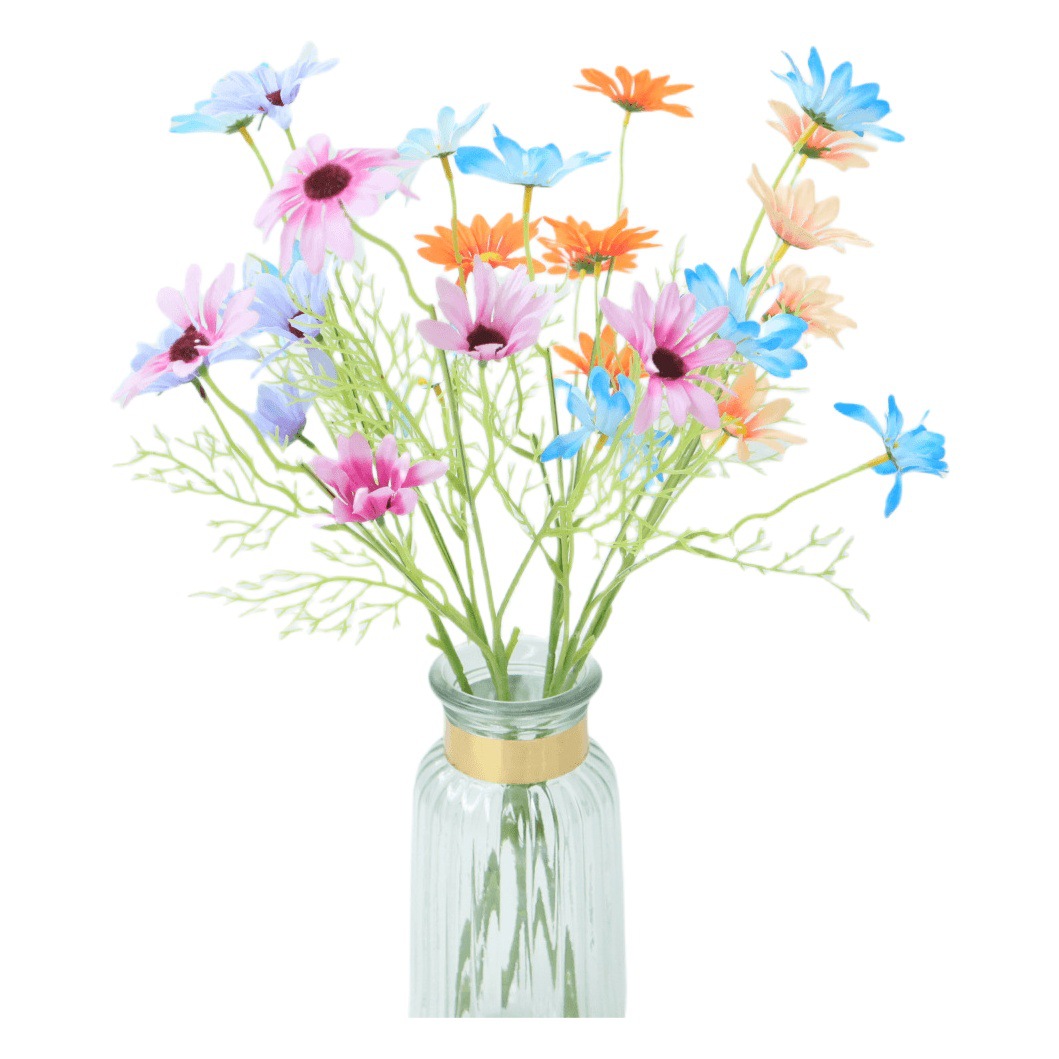 Crisantemo holandés artificial de 5 cabezas para decoración de bodas y hogar, accesorios para fotografía, flores artificiales pequeñas de margarita hechas a mano al por mayor.