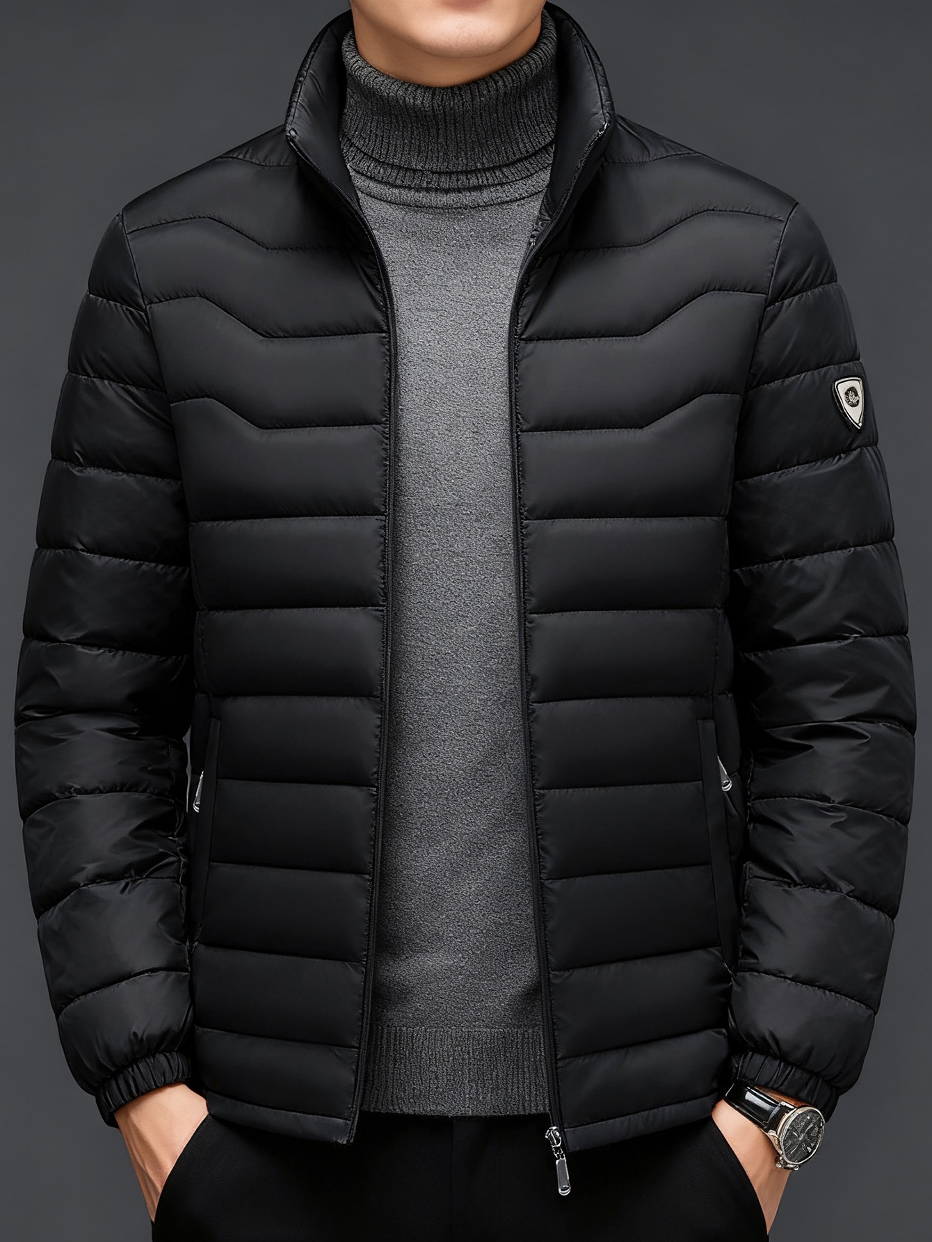 Cross-Border Version, Cotton Coat Manufacturer Direct Sales Imitation down Cotton Stand Collar Cotton Coat Men's Autumn and Winter Cotton Coat Men's Rib Cotton Coat