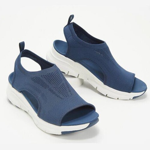 Women's Large Size Thick Sole Fish Mouth Lattice Knitted Breathable Lightweight Soft Sole Elastic Woven Comfortable Sandals