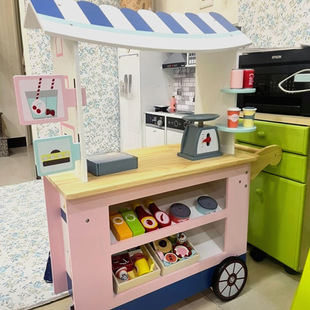 Cross-border educational children's store toy set simulated shopping cart kitchen play house wooden supermarket car