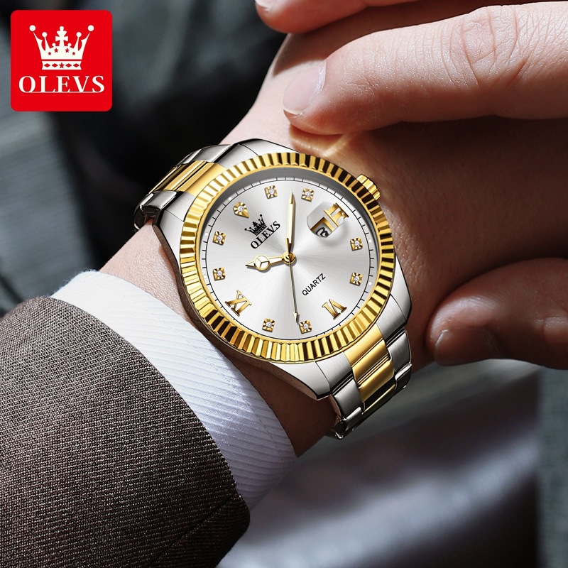 OLEVS Brand Watch New Gold Labor Style Quartz Watch Lishi Single Calendar Night Light Men's Watch_voghion.com