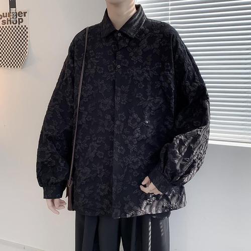 Men's High-End Casual Shirt with Korean Style Trendy Relief Print Design, Unique Autumn/Winter 2025 Shirt & Outerwear