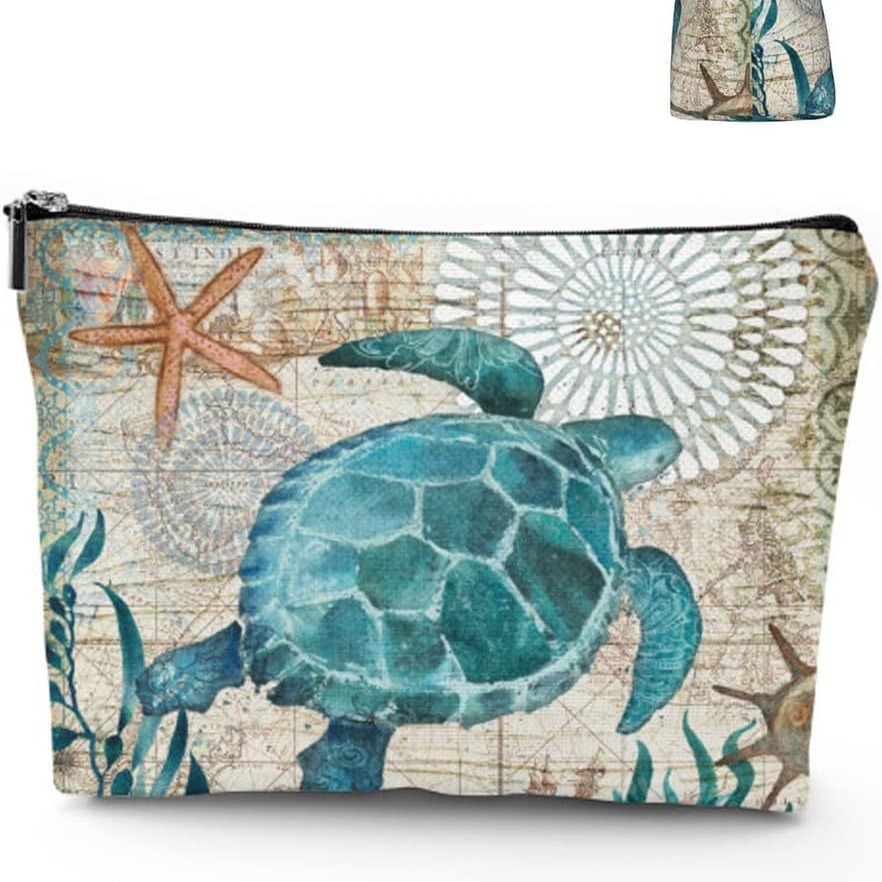 Transfronterizo Amazon tortuga linza impresión doble cara bolsa de maquillaje bolsa de almacenamiento bolsa multifuncional de cremallera