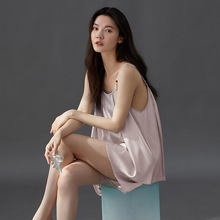 夏季女士家居服套头圆领吊带背心短裤透气纯色冰丝两件套睡衣女