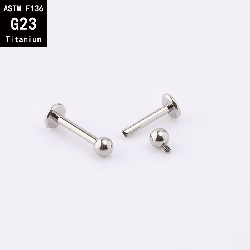 G23 Titanium Internally Threaded Lip Stud Labret Flat Base Piercing Jewelry 1.2mm x 16mm detail image 4