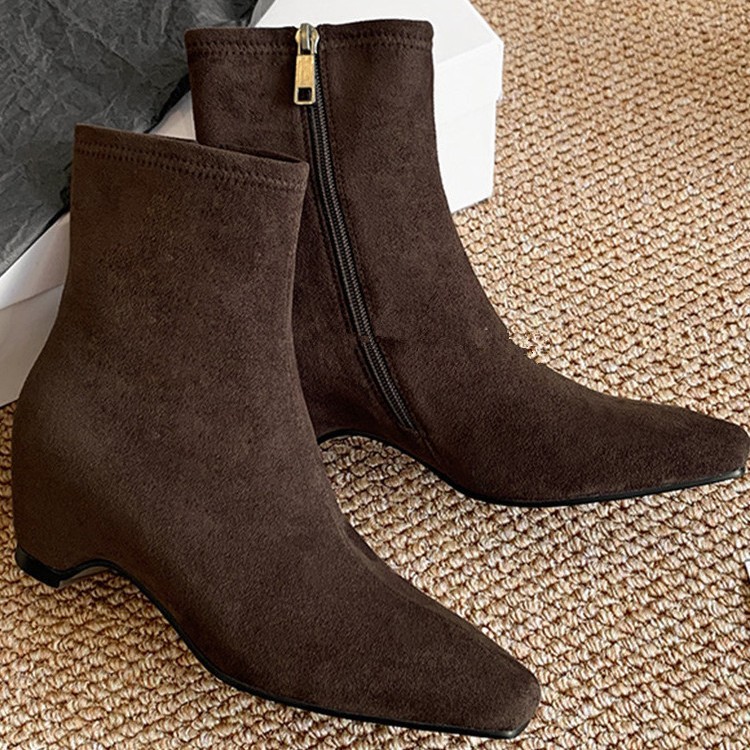 Inner Height Increase of 5cm~ French Retro Slim Boots for Women, Autumn and Winter Style, Korean Style Women's Boots, Martin Boots, Inner Height Increase Single Shoes