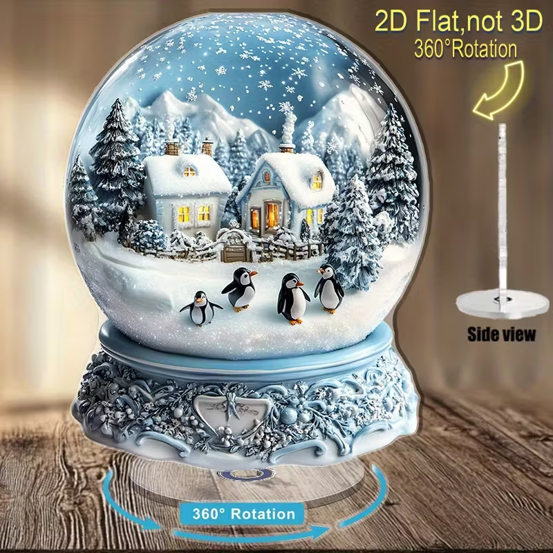 Cross-Border Flat Printing 2D Flat 360-Degree Rotating Snow Scene Penguin Hut Desktop Decoration Indoor Outdoor Festival