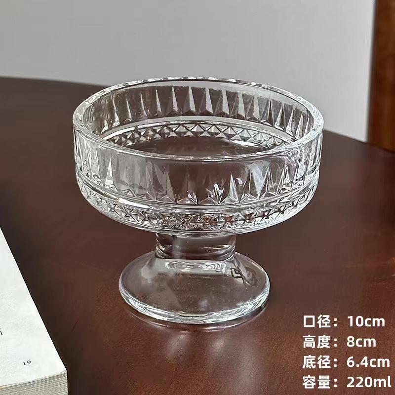 縦模様のシンプルなガラスの背の高いアイスクリームカップジュースカップ冷たいドリンクカップヨーグルトプリンボウルアイスクリームカップ|undefined