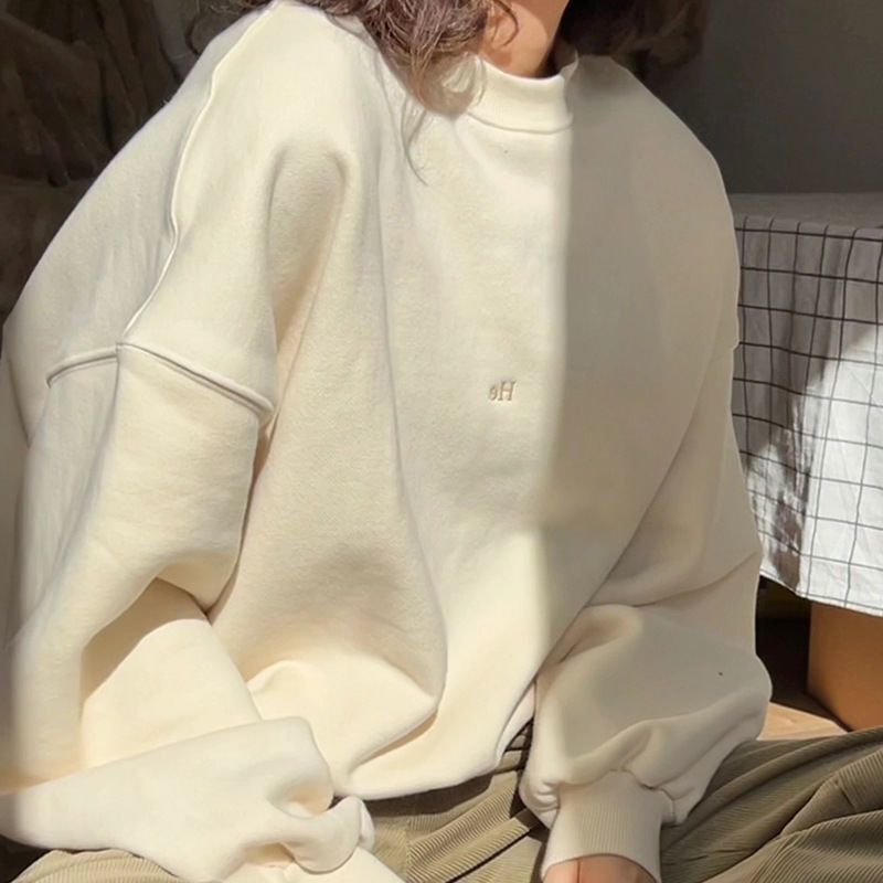 Milk Fufu Apricot Thickeneded Sweatshirt for Women 2025 Autumn and Winter New Loose Fleece-Lined Oversize Short Style Niche