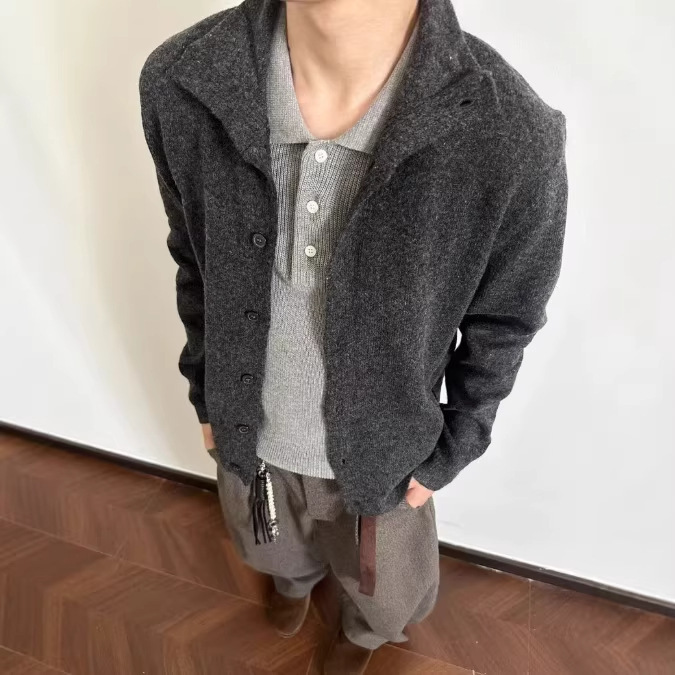 2026 New Floral Yarn Blend Half-Turtleneck Sweater Cardigan in Old Money Brown and Gray, Versatile Cleanfit Knitwear