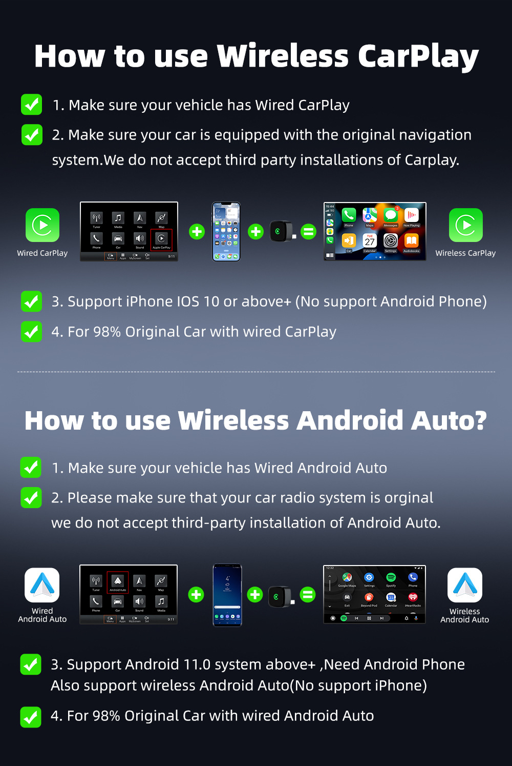 Brand New 2-in-1 Wireless Carplay Car Smart Box Android Auto Plug and Play