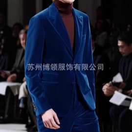 新款男士西装天鹅绒男士2件套休闲修身套装西服宴会舞会男士礼服