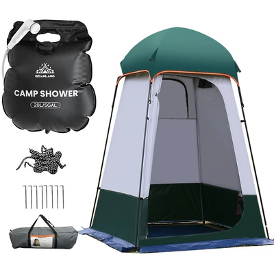 Avtomobil dam çadırları, changing and bathing tent, camping - dark-green-tent-shower-bag-set-white-head-single