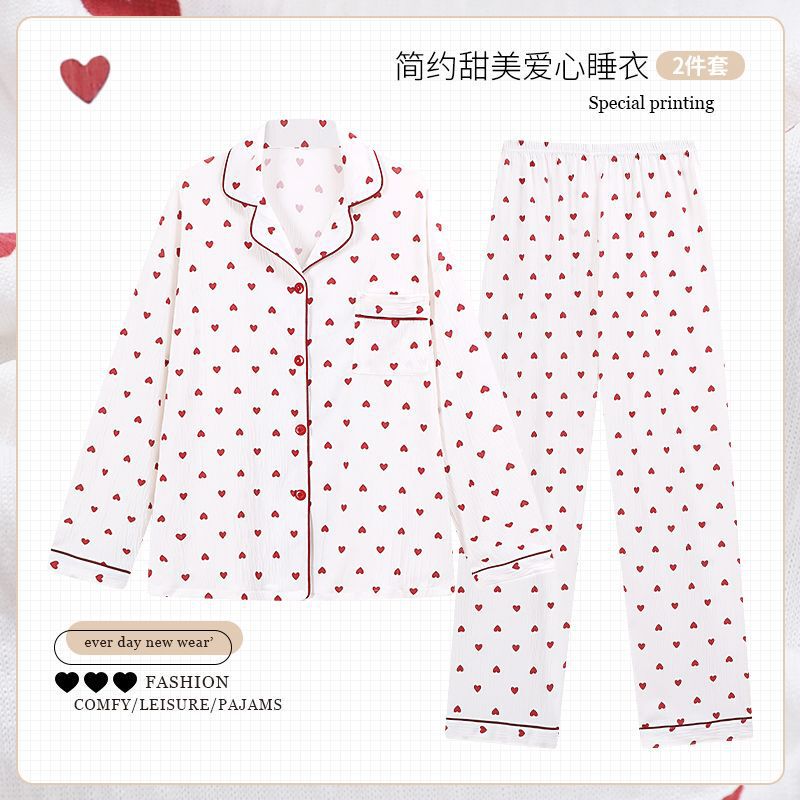 Cross-border Spring and Autumn New Cardigan Pajamas Women's Lapel Long-sleeved Trousers Ins Cute Cartoon Home Clothes suit Stall Cross-border Spring and Autumn New Cardigan Pajamas Women's Lapel Long-sleeved Trousers Ins Cute Cartoon Home Clothes suit Stall