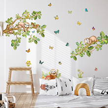 MA16002卡通动物树懒鹦鹉松鼠树枝烫金墙贴卧室背景自粘pvc墙