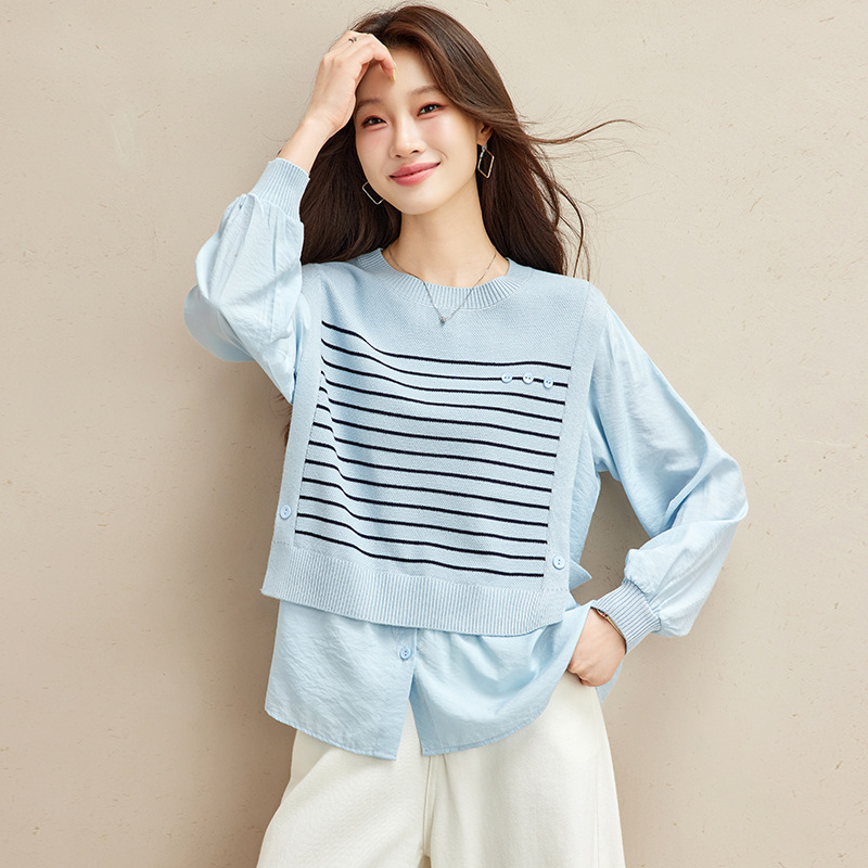 Petite-sized, age-reducing, two-piece knit top, slimming and fashionable, 2026 autumn new collection, versatile loose-fitting top that covers the body, for women Petite-sized, age-reducing, two-piece knit top, slimming and fashionable, 2026 autumn new collection, versatile loose-fitting top that covers the body, for women