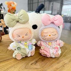 MACARO LABUBU Clothing Spring New Product Pink and White Little Cat Harness Suit Generations I and II LABUBU Baby Clothing Cute