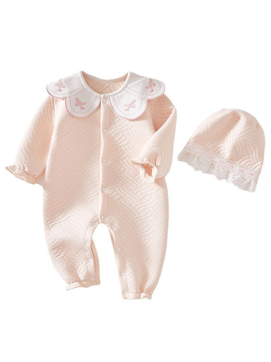 Ropa de bebé primavera y otoño nuevo algodón de manga larga bebé niña lindo encaje corbata sombrero mono mameluco