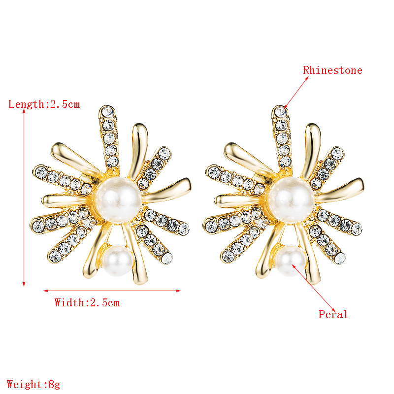 Wholesale Jewelry Alloy Flower Inlaid Pearl Earrings Nihaojewelry display picture 1
