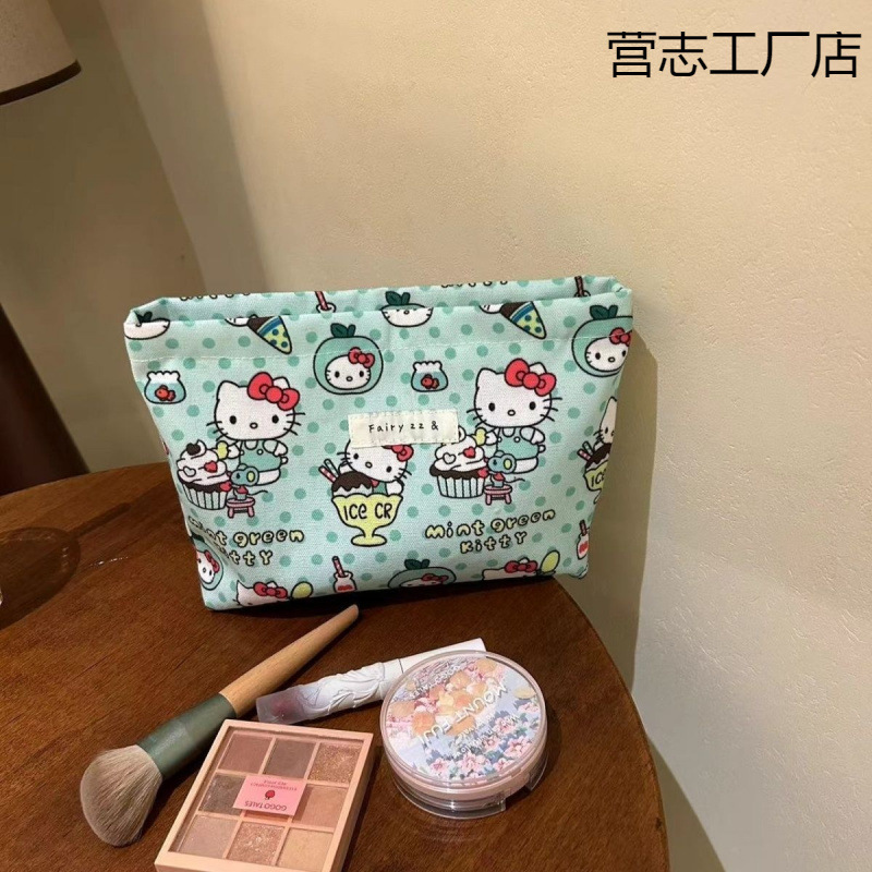 クラッチバッグオリジナルニッチデザイン漫画キティ猫キャンバスバッグトイレタリーメイクアップライナーバッグ口紅収納袋|undefined
