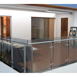 别墅楼梯阳台玻璃栏杆 钢板立柱不锈钢扶手玻璃爪件 钢玻璃护栏