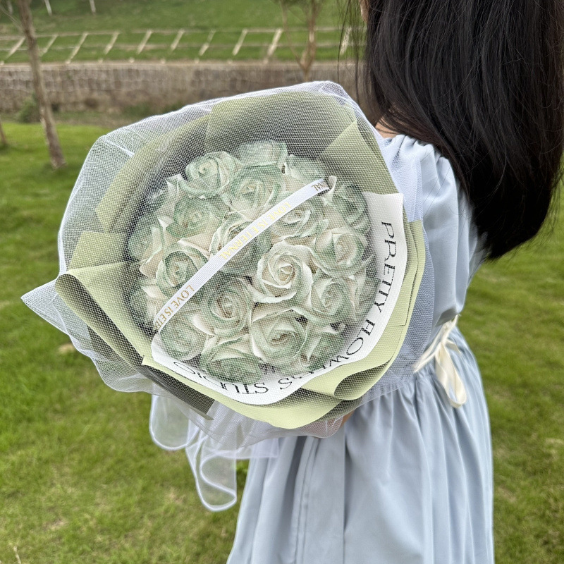 生日送女生大束碎冰蓝玫瑰黑骑士花束仿真香皂花闺蜜妈妈|undefined
