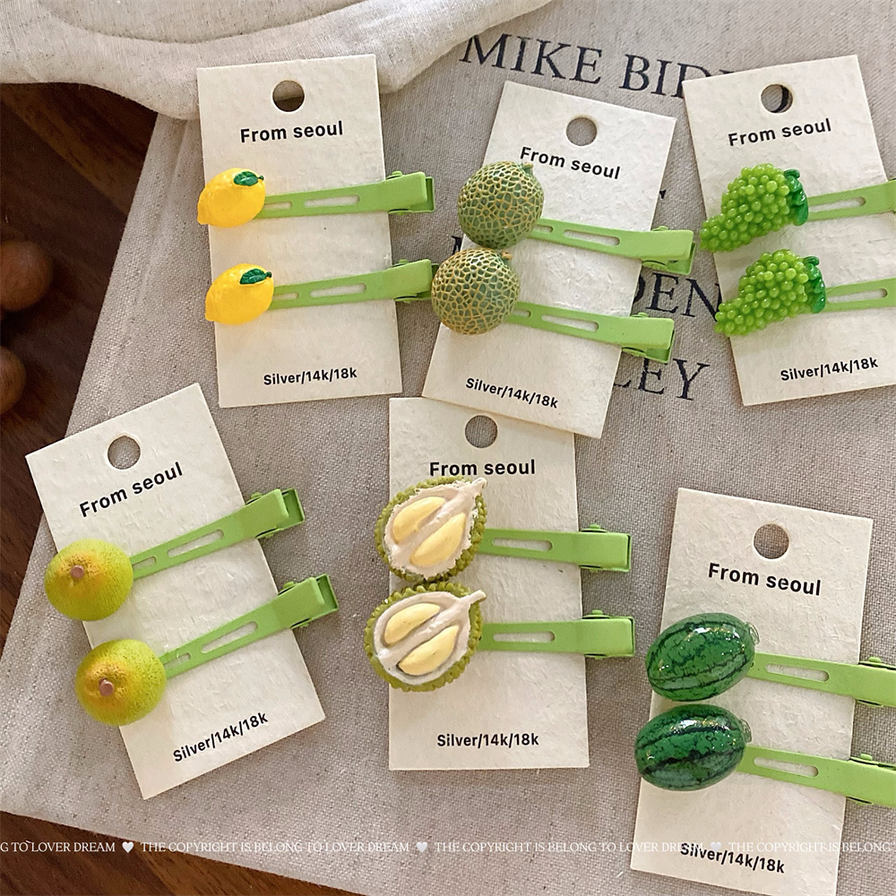 2个装珞芙梦新款夏日水果绿色无痕夹 甜美可爱刘海夹妆造发卡发饰