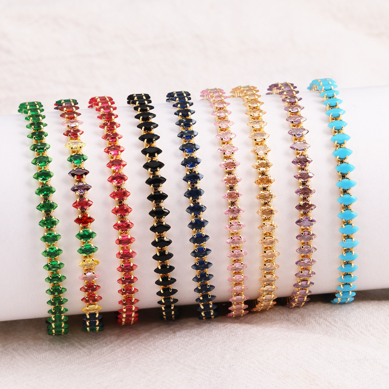 New European and American Cross-Border Solid Color 2.5*5 Marquise Zircon Knotted Tennis Chain Trendy Hip-Hop Bracelet