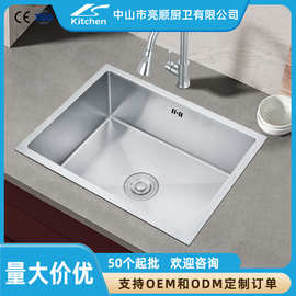 厂家出口不锈钢水槽手工加厚拉丝单槽台下304厨房大单槽方形水槽