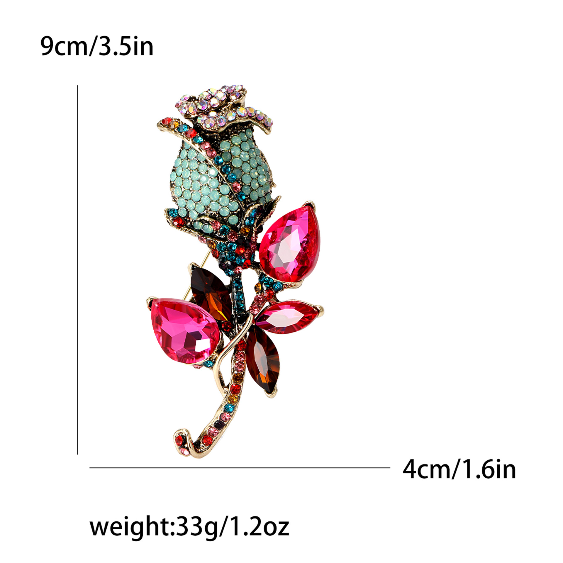 Retro Style Retro Pin Rose Alloy Inlay Rhinestones Women's Brooches