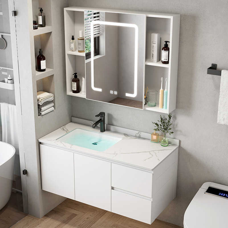 Simple espacio de aleación de aluminio gabinete de baño Baño combinación lavabo de cerámica lavabo hogar integrado mesa de lavado
