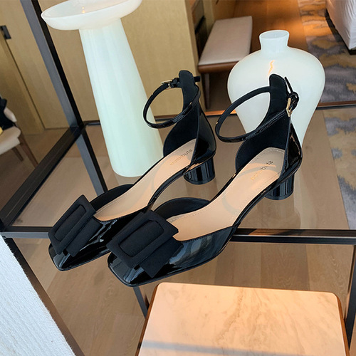 Grape Mother Summer Style One-Sided Strap High Heel Hollow Women's Shoes, Slanted Buckle Open Toe Thick Heel Sandals for Women, Versatile and Sweet