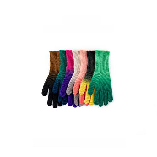Rainbow Gradient Color Woolen Gloves Women's Ins Autumn Winter Korean Style Patchwork Knitted Fingerless Half-Finger Touchscreen Warm and Cold-Resistant