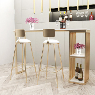 Nordic Rock Board Bar Table Light Luxury Golden Long Table and Chair Combination Home Restaurant Wall Storage High-foot Table