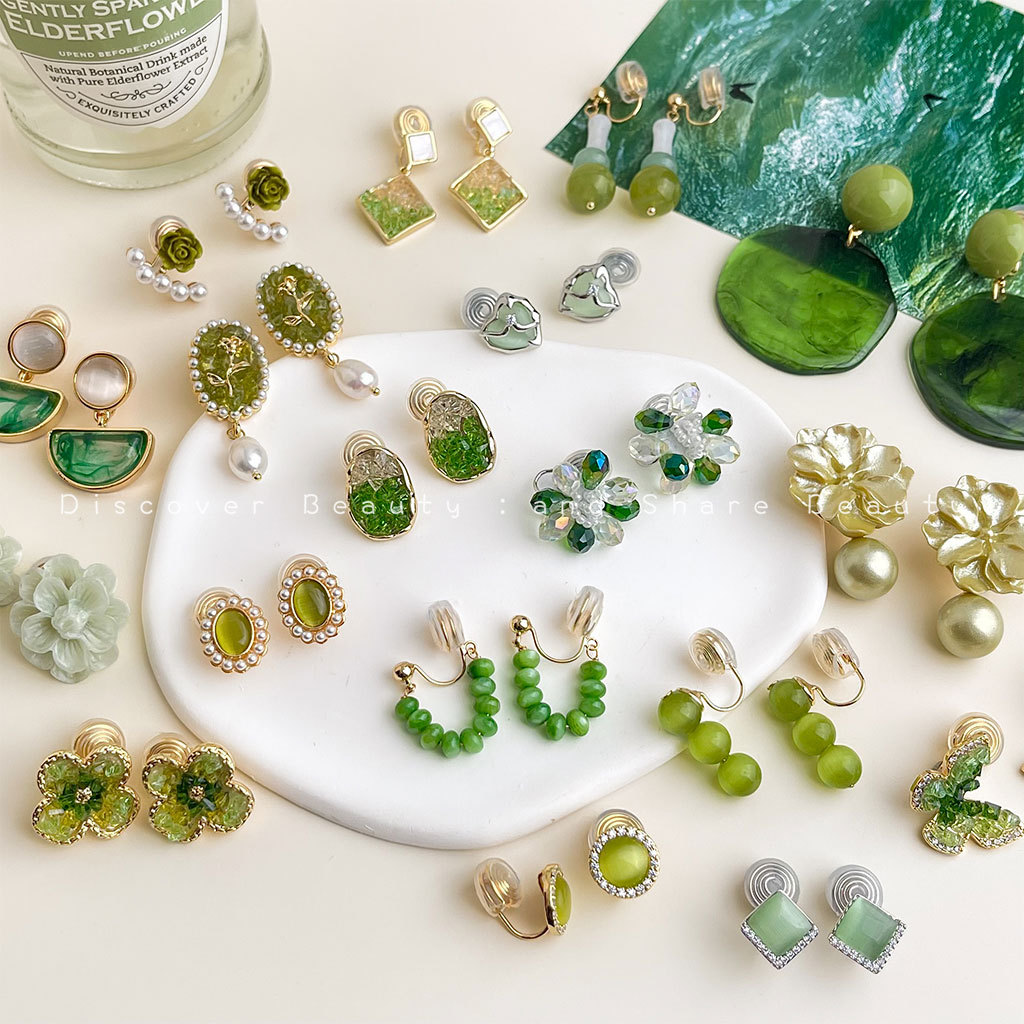 「沁绿」森系小清新花朵耳夹超仙气质无耳洞耳饰高级感蚊香盘耳夹