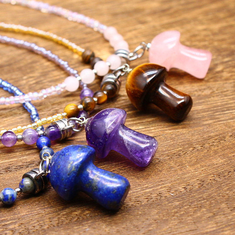 15g Weight Pendant Necklace Classification Alloy Chain Material Beaded Chain Chain Type Holiday Occasion Crystal Material Mushroom Pattern Spring&Summer Season Women's Gender Polishing Design Vacation, Classic Style Style Vacation Classic Style Mushroom Crystal Beaded Chain Beaded Necklaces Wholesale 1