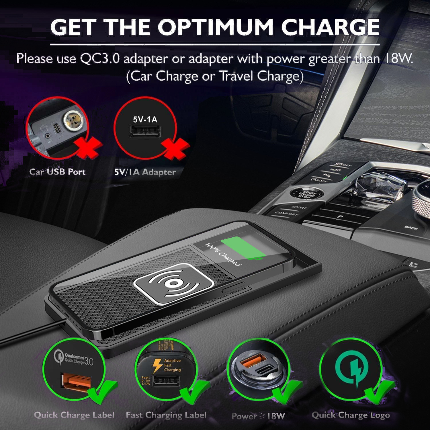 Car Wireless Charging Pad 15W Mobile Phone Wireless Charger with Step Design for Car Use, New and Suitable for Apple 17